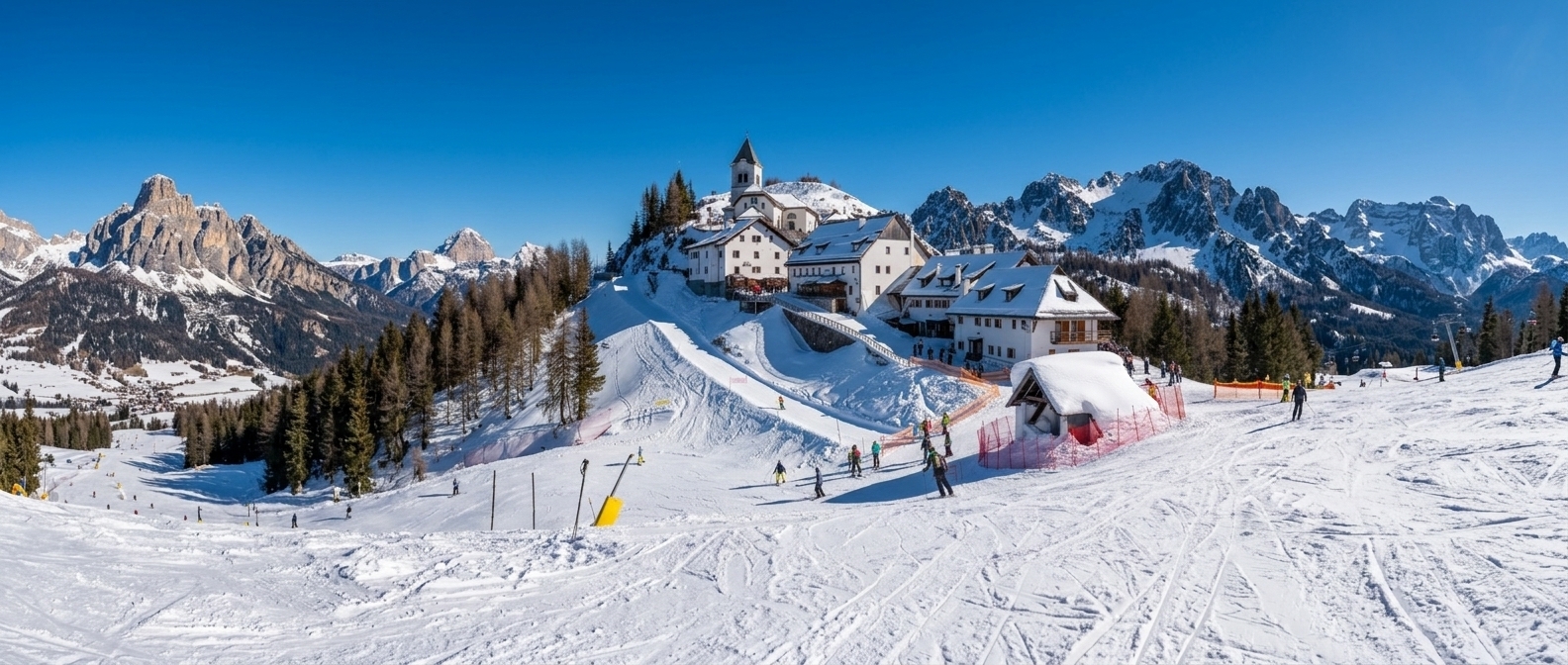 Snødekt skianlegg med heis og fjellandskap